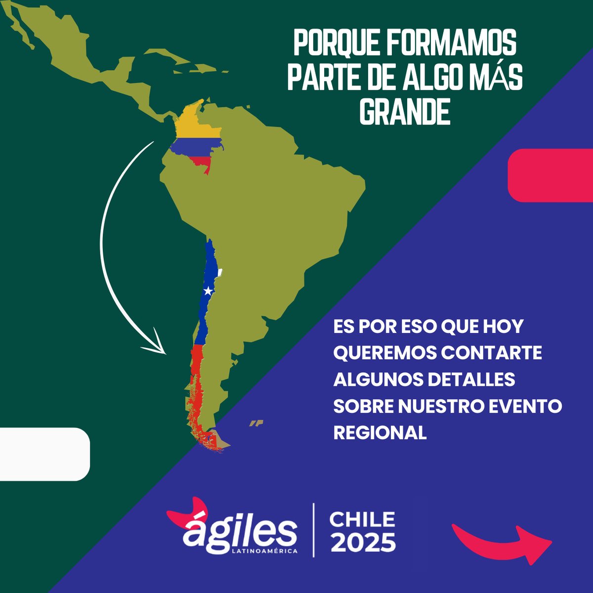 AgilesColombia's tweet photo. ¡En Ágiles Colombia nos encanta romper fronteras!🌎

Este año nos vemos en Chile, donde la comunidad ágil nos recibe en Santiago con los brazos abiertos y toda la buena onda para seguir creciendo juntos.

#AgilesLatam #AgilesColombia2025 #ACOBGA25 https://t.co/oeCX4ptXzZ