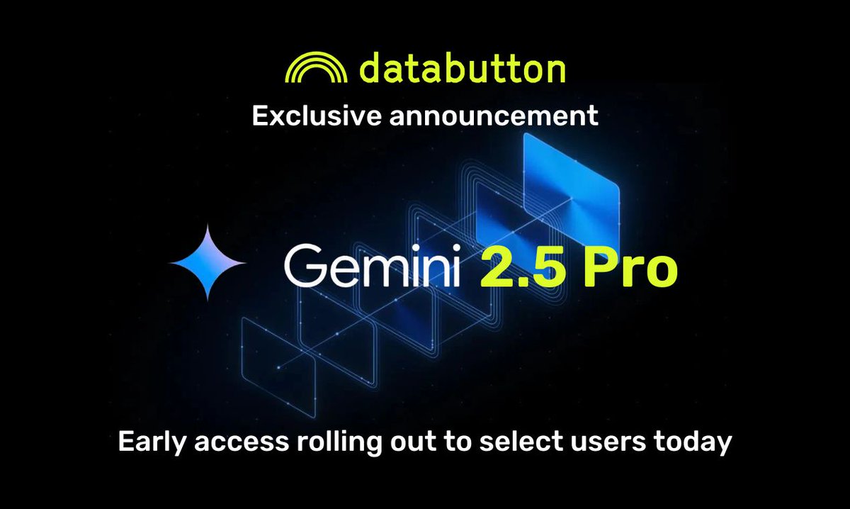We are thrilled to announce that Databutton agent is now running on <a href="/Google/">Google</a>'s Gemini 2.5 Pro!

This model tops human preference benchmarks, crushes code and reasoning tests.

That means:
- Smarter responses
- Sharper reasoning
- Insane speed
- More ambitious builds

All inside