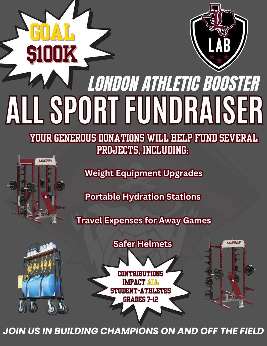 Fundraiser Starts Soon!
Let’s surpass this Goal!
<a href="/LISDPirates/">LondonISD</a> <a href="/cclondonpirates/">London</a> <a href="/_LondonBaseball/">CC London Baseball⚾️</a> <a href="/LondonBooster/">LABC</a> <a href="/LHSPirateSoccer/">London High School Boys Soccer</a> @CCLondonPower