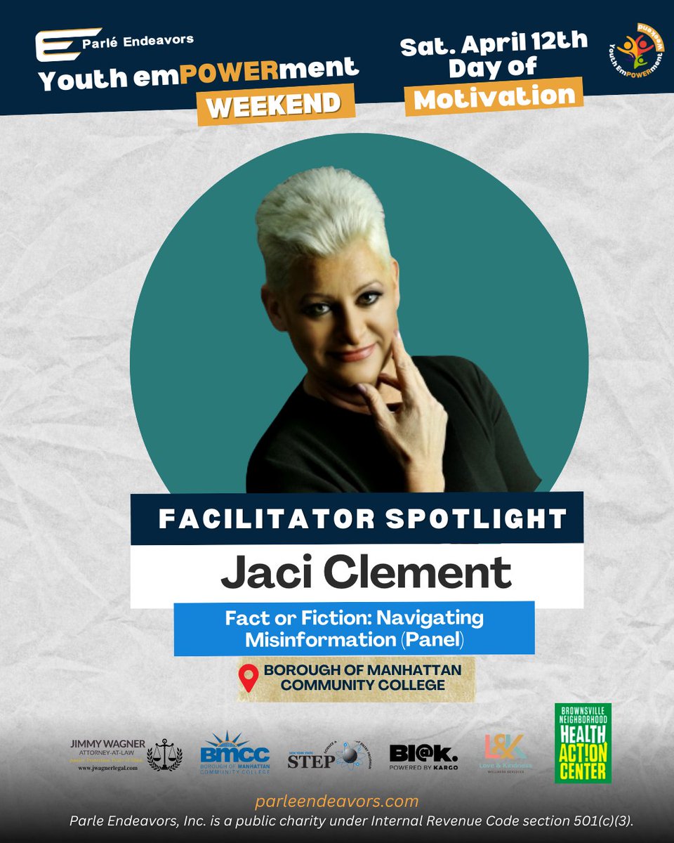 <a href="/mabjumd/">MABJ</a> <a href="/merrillcollege/">Merrill College @ Maryland</a> <a href="/NABJ/">#NABJ Headquarters ✊🏾🖊️🎙️💻 📷 🎥 📝 🔈</a> <a href="/nabj_students/">NABJ Students</a> <a href="/BABJ_md/">BABJ</a> <a href="/WABJDC/">WABJ - Washington Association of Black Journalists</a> <a href="/HUABJ/">HowardUABJ</a> <a href="/BowieState/">Bowie State University</a> <a href="/nabjregion1/">NABJ REGION I</a> <a href="/TRILLVISION/">Trillvision</a> Saturday we’re taking a deep dive into “Fact or Fiction: Navigating Misinformation” at the Parle Endeavors' Youth Empowerment Weekend - Day of Motivation at <a href="/bmcc_cuny/">BMCC</a>.  <a href="/presspassdaysi/">Daysi Calavia-Robertson</a> <a href="/jaciclement/">Jaci Clement</a> <a href="/parleendeavors/">parleendeavors</a> <a href="/AishaAlMuslim/">AishaAlMuslim</a> 
parleendeavors.org/2025-yew-day-o…