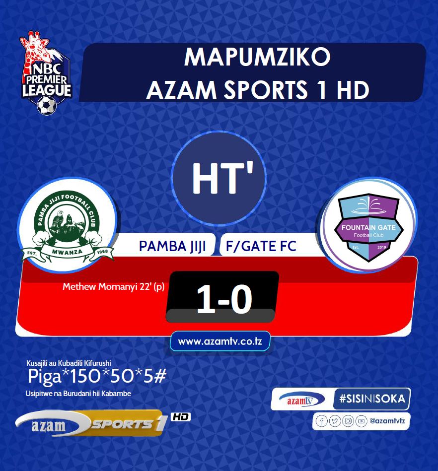 azamtvtz's tweet photo. MAPUMZIKO | #NBCPL
HT: Pama Jiji 1-0 Fountain Gate
LIVE #AzamSports1HD
#NBCPremierLeague #LigiKuuYaNBC #NBCPL #NBCPLUpdates #PambaJiji #FountainGateFC https://t.co/DnGLUnZhX6