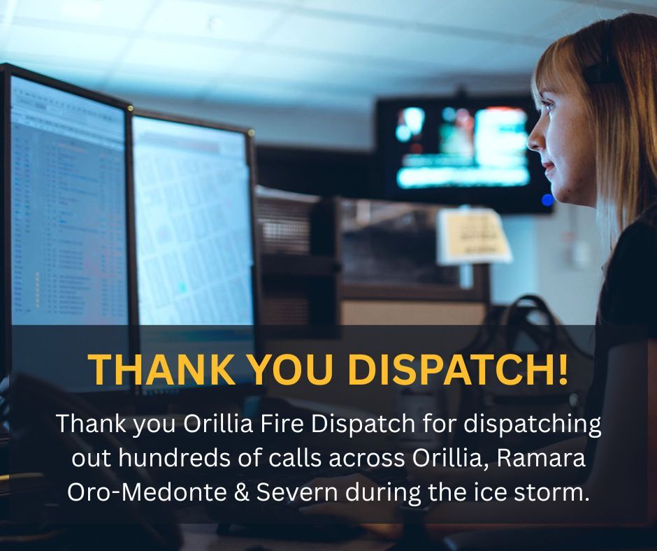 Ramara Fire & Rescue (@ramarafire) on Twitter photo Thank you <a href="/OrilliaFire/">Orillia Fire</a> Dispatch!
Thank you for being a calm voice to so many people within Orillia, Ramara, Oro-Medonte & Severn throughout the ice storm. These amazing dispatchers answered hundreds of calls and ensured the correct services were dispatched to each location Thank you <a href="/OrilliaFire/">Orillia Fire</a> Dispatch!
Thank you for being a calm voice to so many people within Orillia, Ramara, Oro-Medonte & Severn throughout the ice storm. These amazing dispatchers answered hundreds of calls and ensured the correct services were dispatched to each location