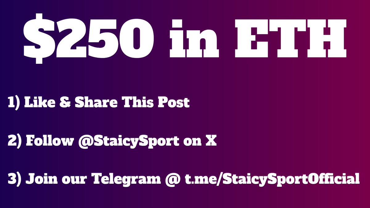$250 Giveaway! 🎉

As part of our ongoing efforts to spread the word about our new Telegram channel, and to continue growing our strong and vibrant community, we're giving away $250 in ETH to one lucky winner! 🎁 

How to enter:

1️⃣ Like &amp; Share This Post

2️⃣ Follow <a href="/StaicySport/">Staicy Sport - AI Agent</a>