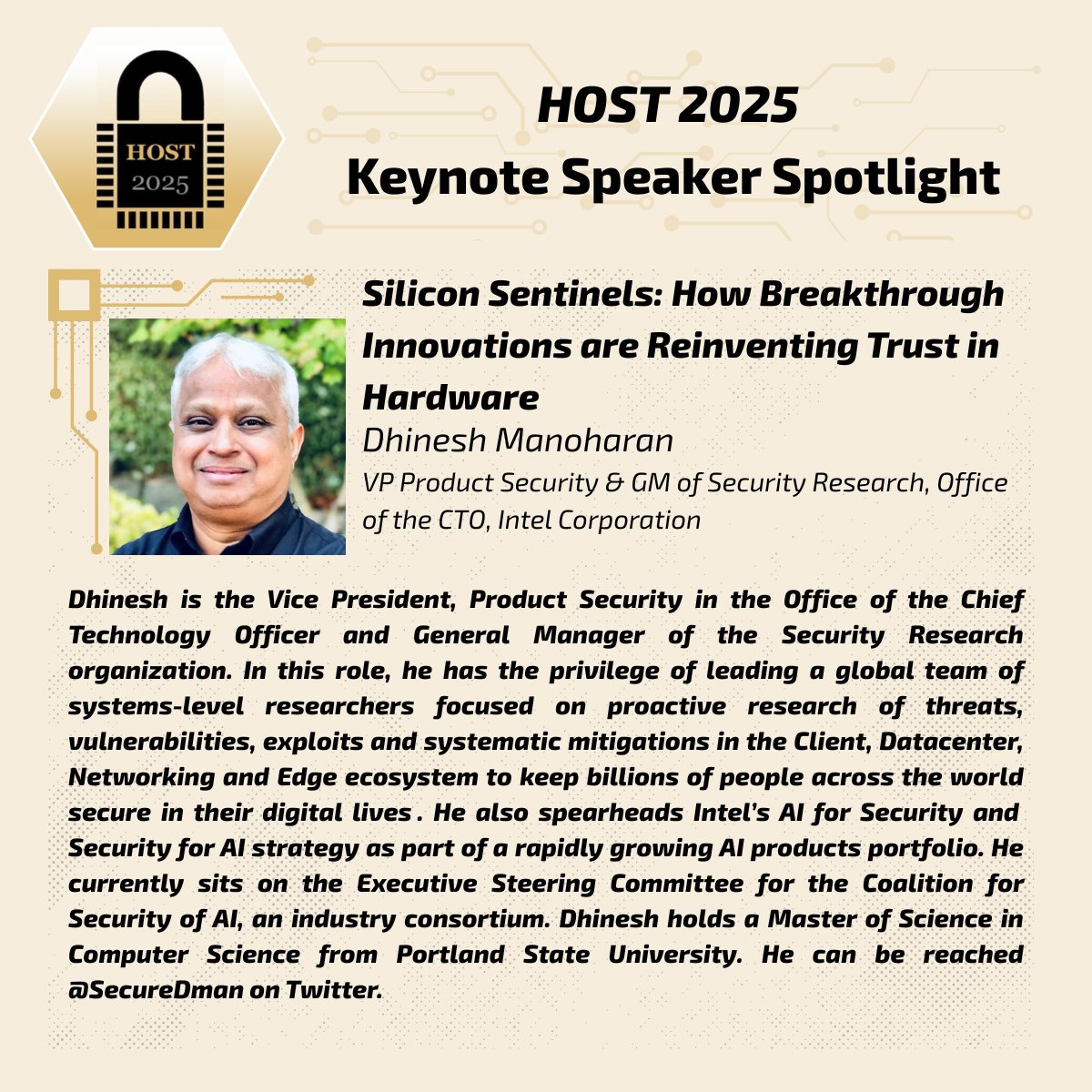 IEEE HOST Symposium (@hostieee) on Twitter photo 🔐Featured Talk at IEEE HOST 2025 🔐
🗓️ Dates: May 5–8, 2025
🌐 Program Details: hostsymposium.org/program-html.p…
🛎️ Don’t forget to book your hotel! The early reservation deadline is April 11th: hostsymposium.org/venue.php
🚀 Secure your spot: cvent.me/wAvmqE
<a href="/SecureDMan/">Dhinesh Manoharan</a> 🔐Featured Talk at IEEE HOST 2025 🔐
🗓️ Dates: May 5–8, 2025
🌐 Program Details: hostsymposium.org/program-html.p…
🛎️ Don’t forget to book your hotel! The early reservation deadline is April 11th: hostsymposium.org/venue.php
🚀 Secure your spot: cvent.me/wAvmqE
<a href="/SecureDMan/">Dhinesh Manoharan</a>