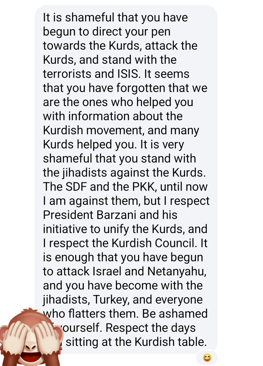 ColdBrief's tweet photo. Lately, I’ve been bombarded with messages and calls from Kurds asking why I’ve distanced myself from the Kurdish cause. So let me say this clearly- again. It’s been over two years since I left Kurdish politics. I used to be the spokesperson for the Iranian Kurdish opposition party, Parti Azadi Kurdistan. But I walked away, and I had good reasons. I no longer waste my time or energy on a cause that’s been hijacked by dangerous and toxic ideologies.

Before 2021, I had doubts, but I was still influenced by the Kurdish media when it came to the PYD, AANES, and SDF in Syria. Then I spent real time on the ground- in Syria, as both a private individual and a journalist. That experience opened my eyes. What I saw made it impossible to keep believing in the myths. It became painfully clear that the SDF and its affiliates aren’t just “inspired” by the PKK- they are the PKK. Not in theory, but in practice.

Since then, I’ve been a consistent and outspoken critic of the PKK’s so-called self-rule in Syria. I’ve called out their war crimes, the kidnapping of children, their targeting of political opponents, and their constant human rights abuses. I’ve done this for nearly five years, and I’m not going to stop now just because it makes some people uncomfortable.

What’s truly shocking is that so many Kurds now think unity with the PKK is the path forward. All that does is give a terrorist group more power- while pushing away those of us who’ve actually fought for Kurdish rights in honest ways. And let’s be clear: I’m not Kurdish. I don’t owe any Kurdish leader my loyalty. And I will never, ever support unity with violent extremists. That road only leads to destruction—and history proves it every time.

And here’s something personal: the PKK is the group that threw my father-in-law- one of the most respected Kurdish songwriters of all time- into a trash bag after his death. He’s been honored across the region, from Damascus, Lebanon to Egypt to Iraqi Kurdistan after his death. But in PKK-controlled areas of Syria? Nothing. Silence. Disrespect. This is also the same PKK that’s issued death threats not just against me, but my whole family- even my children. The same PKK that’s torched the homes and workplaces of my friends in Syria. And still, so many Kurds stay silent. Or worse, they have the nerve to ask me to stop supporting Syria.

If you can’t stand up against a group that threatens children and burns down homes, then what exactly are you fighting for? Don’t expect me to stay silent. I won’t. And I won’t pretend that the PKK isn’t a violent, authoritarian movement that holds the Kurdish people back.

As long as the government in Damascus keeps its word, I will continue to support President Al-Sharaa. In just four months, they’ve done more for rebuilding Syria than PYD and AANES have done in over a decade. If that bothers you—deal with it.