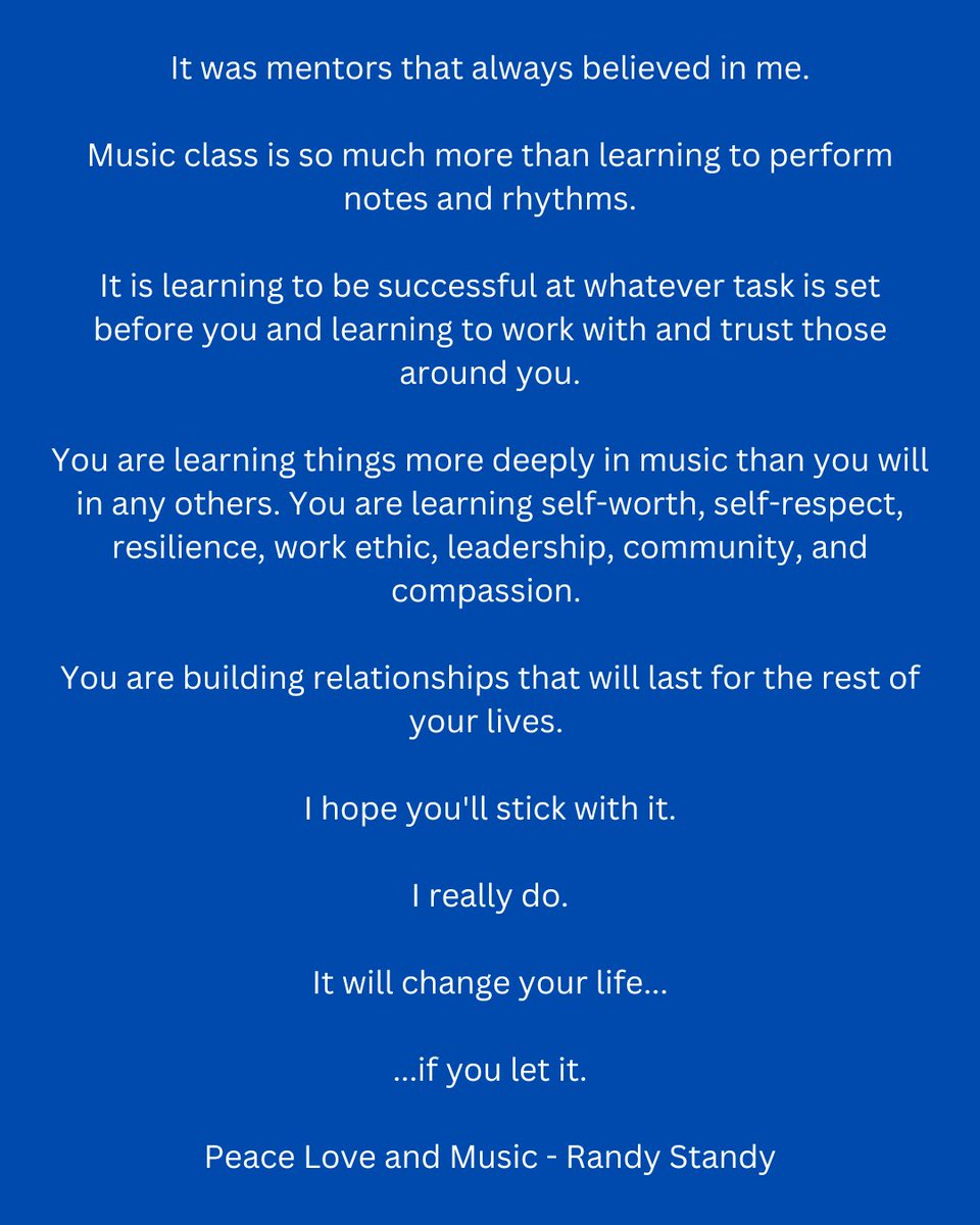 As the school year ends, we hope you will consider this thought written by band composer, Randall Standridge. Music Education is so much more than just music. We look forward to continuing to keep each student in our wonderful band family here at Lake!
 
The Lake Band Directors