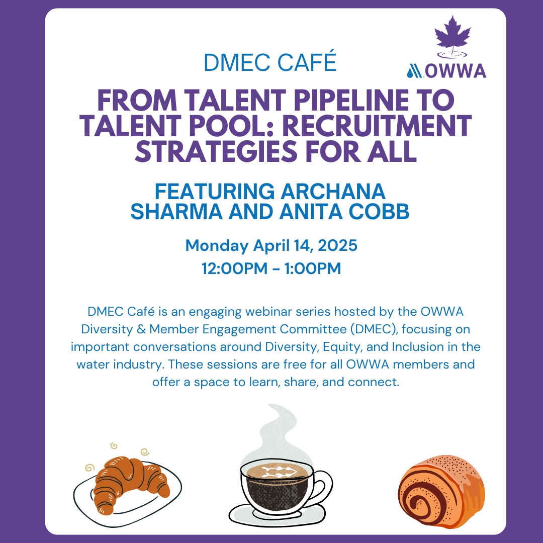 📢 Just days away! 

Join us Monday, April 14 for the next DMEC Café webinar with Archana Sharma &amp; Anita Cobb of Mead &amp; Hunt as they dive into DE&amp;I in recruiting.

🕛 12–1 PM | 💻 Virtual | 💲 Free for Members

🔗 Register: lnkd.in/gpK_B5u9

#OWWA 
#DEI 
#DiversityInWater