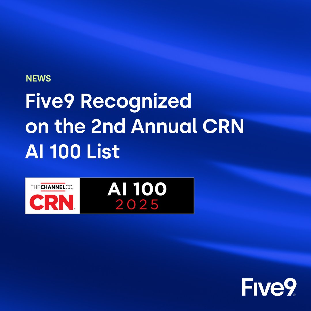 We’re proud to be named to the 2025 CRN AI 100 list for our work in AI for Software. With the Five9 Genius AI Suite, we’re helping partners and businesses transform CX with tools that actually deliver results. five9.com/news/news-rele…

#CRNAI100 #AI