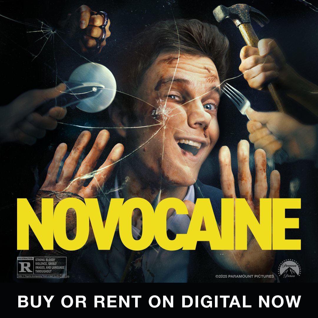 MoviesFilmsFlix's tweet photo. New giveaway! I have five digital copies of the 2025 action comedy NOVOCAINE up for grabs. If you'd like to enter for a chance to win, please Repost and tell me your favorite moment from an action comedy. Thanks! https://t.co/CYoAQdJ7xZ