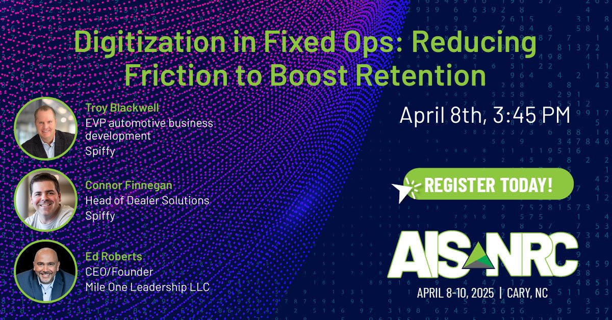 GetSpiffy's tweet photo. If you're at #AutoIntelSummit today, don’t miss this conversation.

Spiffy’s Troy Blackwell and Connor Finnegan are joining Ed Roberts of Bozard Ford Lincoln on stage to talk about the digital transformation of fixed operations—and what it really takes to modernize.

From operational efficiency to customer experience, this session tackles the friction points holding dealerships back and explores the opportunities ahead for those ready to evolve.

We'll see you there!

📍 3:45 – 4:15 PM today
🔗 Session Info: https://t.co/b8y0aTTjCq

#AIS #AISNRC #FixedOps #DigitalTransformation #Spiffy #Bozard #AutoIntelSummit