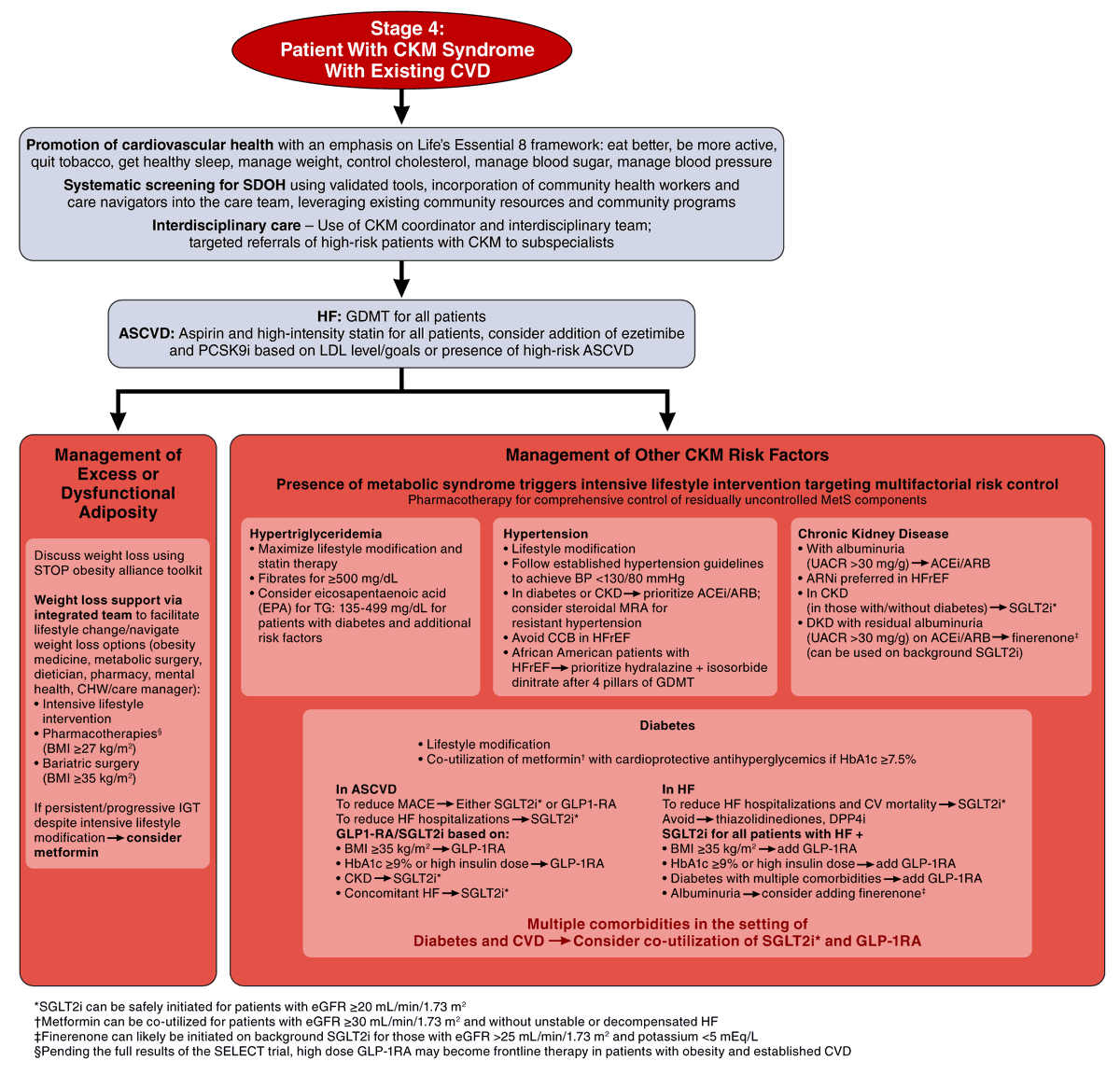 CVD is the most common cause of death for people with kidney failure. 

CKM syndrome is defined as a health disorder caused by the connections among obesity, diabetes, chronic kidney disease &amp; CVD. 

📷  Algorithm for managing patients with CKM syndrome Stage 4