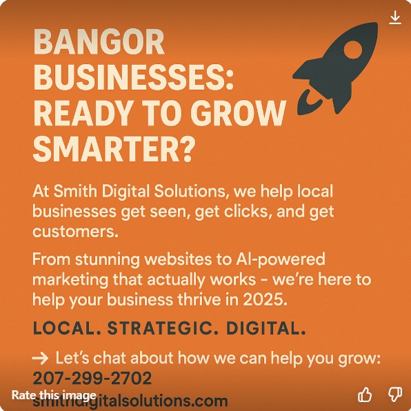 SmithDigitalSol's tweet photo. Bangor Businesses: Ready to Grow Smarter?
At Smith Digital Solutions, we help local businesses like yours get seen, get clicks, and get customers. From stunning websites to AI-powered marketing that actually works — we’re here to help your business thrive in 2025.

📍Lo https://t.co/RdnjTBSnA5