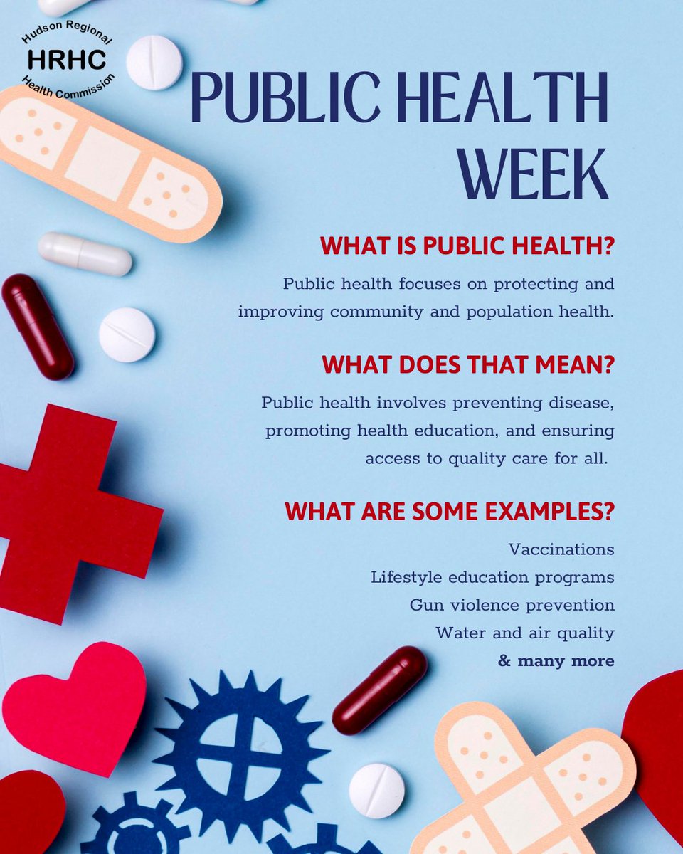 Hudson Regional Health Commission (@hudsonreghealth) on Twitter photo It's National Public Health Week! #NPHW
Public health is a field of study that covers many functions of everyday life. For more information, visit nphw.org
Thank you to all our public health workers It's National Public Health Week! #NPHW
Public health is a field of study that covers many functions of everyday life. For more information, visit nphw.org
Thank you to all our public health workers