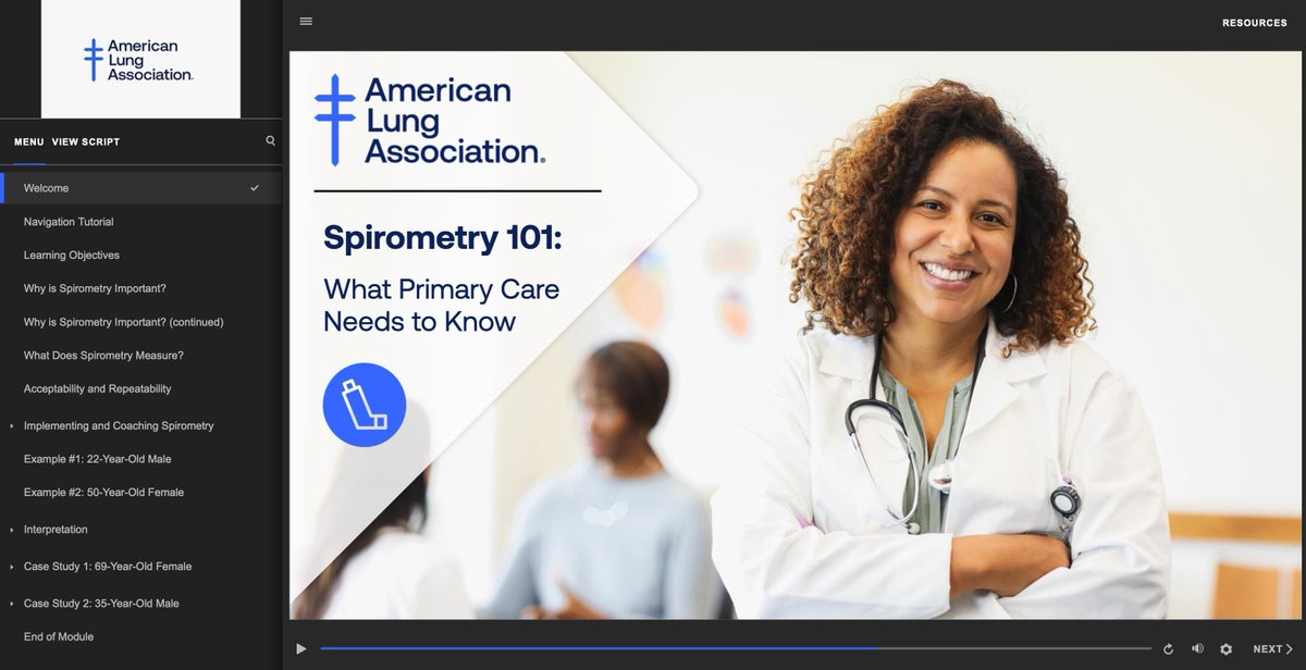 Spirometry 101 is a short course for healthcare providers and staff, providing an overview of the American Thoracic Society’s standards for spirometry testing used to diagnose asthma and COPD. Learn more at shorturl.at/nclVm