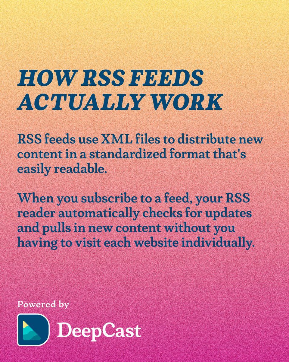 DeepCastCreator's tweet image. &quot;RSS feeds? Oh yeah, totally know what those are...&quot; frantically googles

If you&apos;ve been nodding along but have no clue what RSS actually is, swipe through!

Read the full article here: l8r.it/vqqi