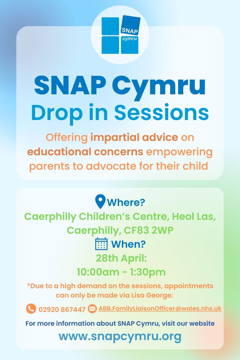 SNAP Cymru (@snapcymru) on Twitter photo ๐ขTOMORROW
๐Caerphilly Children's Centre, CF83 2WP
๐28th April
๐10am-1:30pm
๐ฒBook via Lisa George: ABB.FamilyLiaisonOfficer@wales.nhs.uk ๐ขTOMORROW
๐Caerphilly Children's Centre, CF83 2WP
๐28th April
๐10am-1:30pm
๐ฒBook via Lisa George: ABB.FamilyLiaisonOfficer@wales.nhs.uk