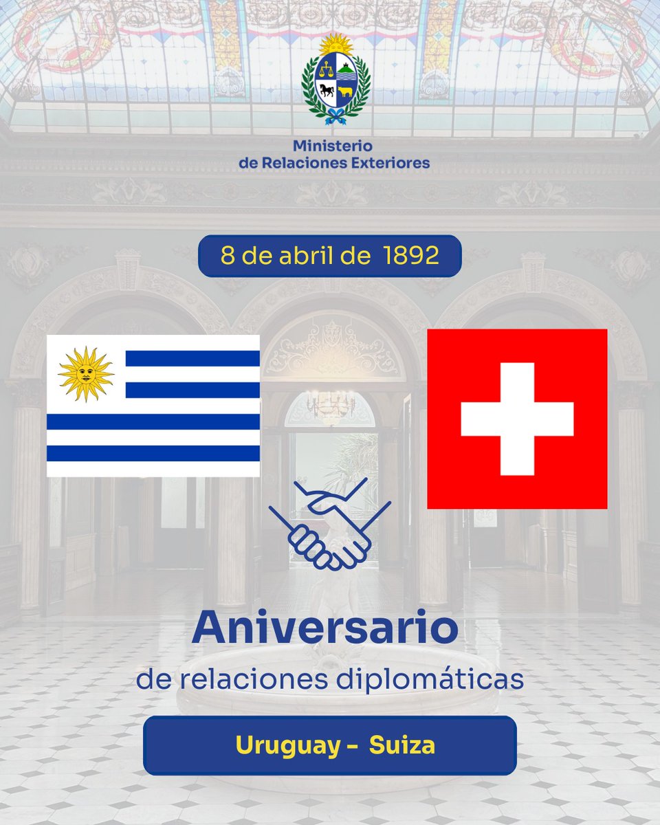 CancilleriaUy's tweet photo. 🇺🇾🤝🇨🇭 Hoy cumplimos 133 años de relaciones diplomáticas con la Confederación Suiza. https://t.co/Q9AxazVPtV
