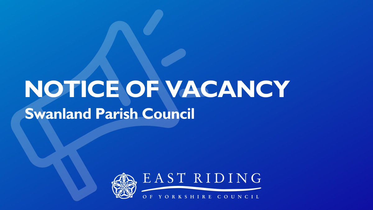 East Riding Council (@east_riding) on Twitter photo Notice of Vacancy.
A Councillor vacancy has arisen at Swanland Parish Council.
If you are interested, please email: clerk@swanlandparishcouncil.gov.uk Notice of Vacancy.
A Councillor vacancy has arisen at Swanland Parish Council.
If you are interested, please email: clerk@swanlandparishcouncil.gov.uk