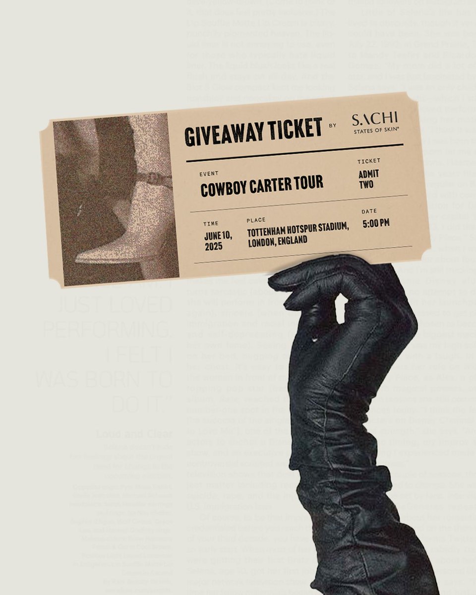 SachiSkin's tweet photo. Pick up good vibrations this June to see the one and only Beyoncé live! ⁠
⁠
We’re gifting one lucky winner 2x Pro Resilience Serums, and 2x tickets to see the Cowboy Carter tour in London with your best friend!

More details on our Instagram @/sachiskin, don’t miss out 💌 https://t.co/mvLsWzdz8p