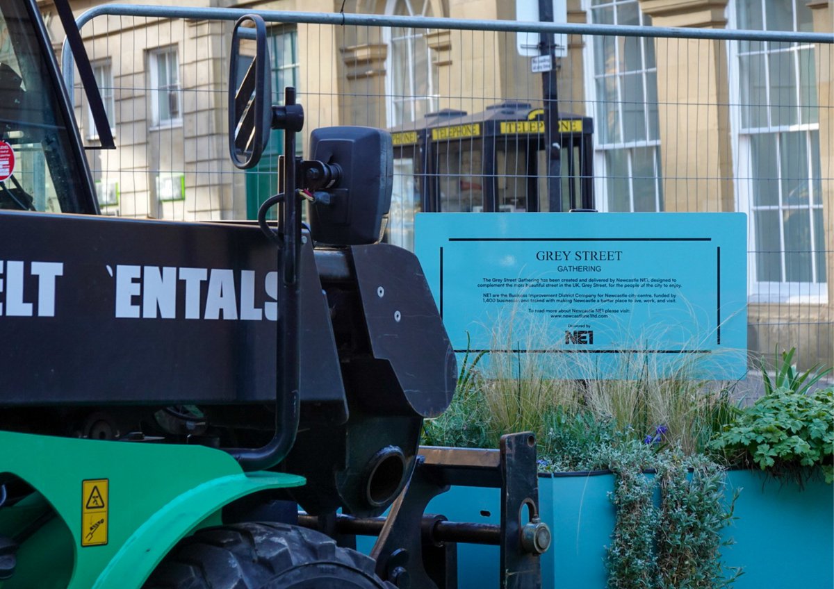 NE1BID's tweet image. We’re so pleased to see the first signs of NE1’s Grey Street Gathering returning for 2025.
The much-loved pop-up green space is being installed this week, offering a place to pause, relax and enjoy one of the city’s most iconic streets.