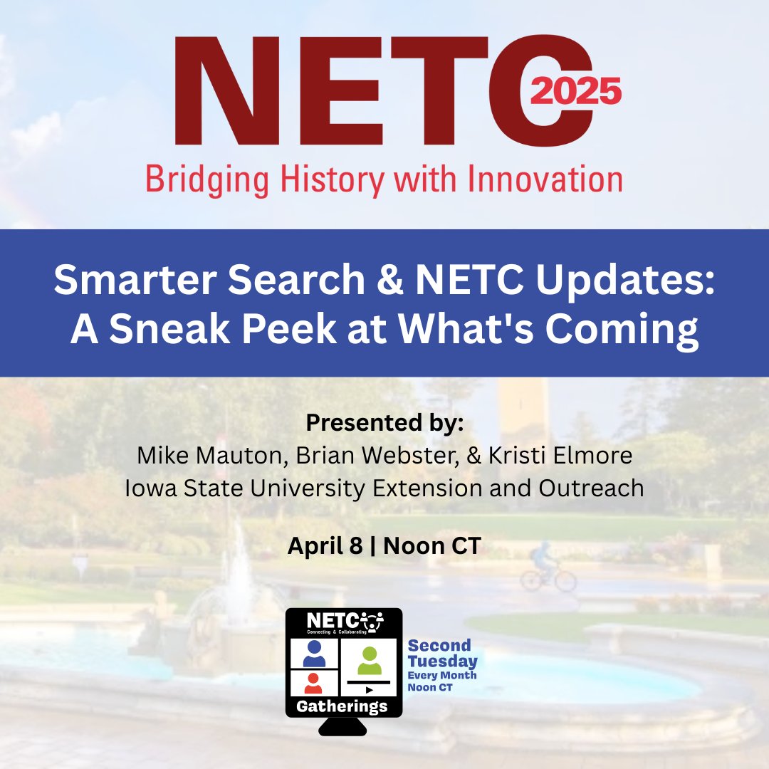 Join us today at noon CT for the latest on the 2025 NETC Conference! Stay to see how Iowa State Extension &amp; Outreach is using Typesense to supercharge their site's search experience 🔋 netctech.org/register #netcgatherings