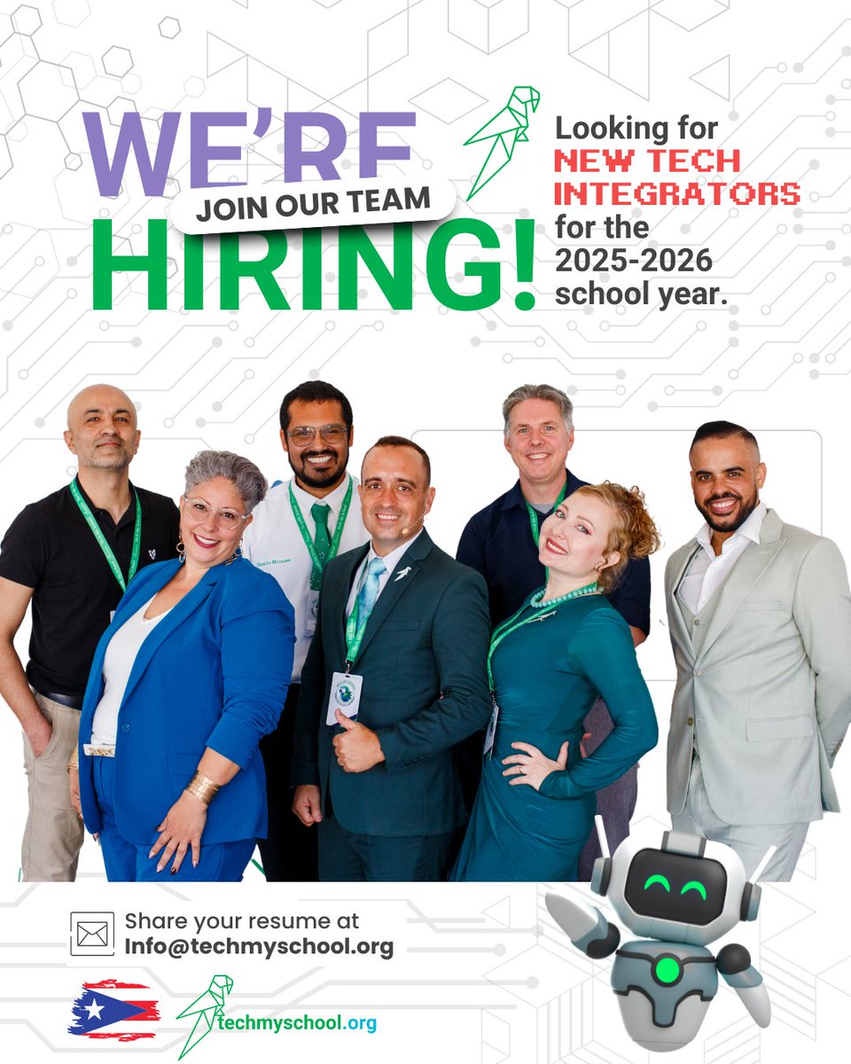 Tech My School (@techmyschool) on Twitter photo 🚨 We're HIRING!
Tech My School is looking for tech-savvy teachers (3–5 yrs experience) ready to lead & grow! Hybrid role. Join us in transforming Puerto Rico’s education!📚💻
📩 Send resume: info@techmyschool.org
#TechMySchool #EdTech #Act60Giving #Hiring 🚨 We're HIRING!
Tech My School is looking for tech-savvy teachers (3–5 yrs experience) ready to lead & grow! Hybrid role. Join us in transforming Puerto Rico’s education!📚💻
📩 Send resume: info@techmyschool.org
#TechMySchool #EdTech #Act60Giving #Hiring