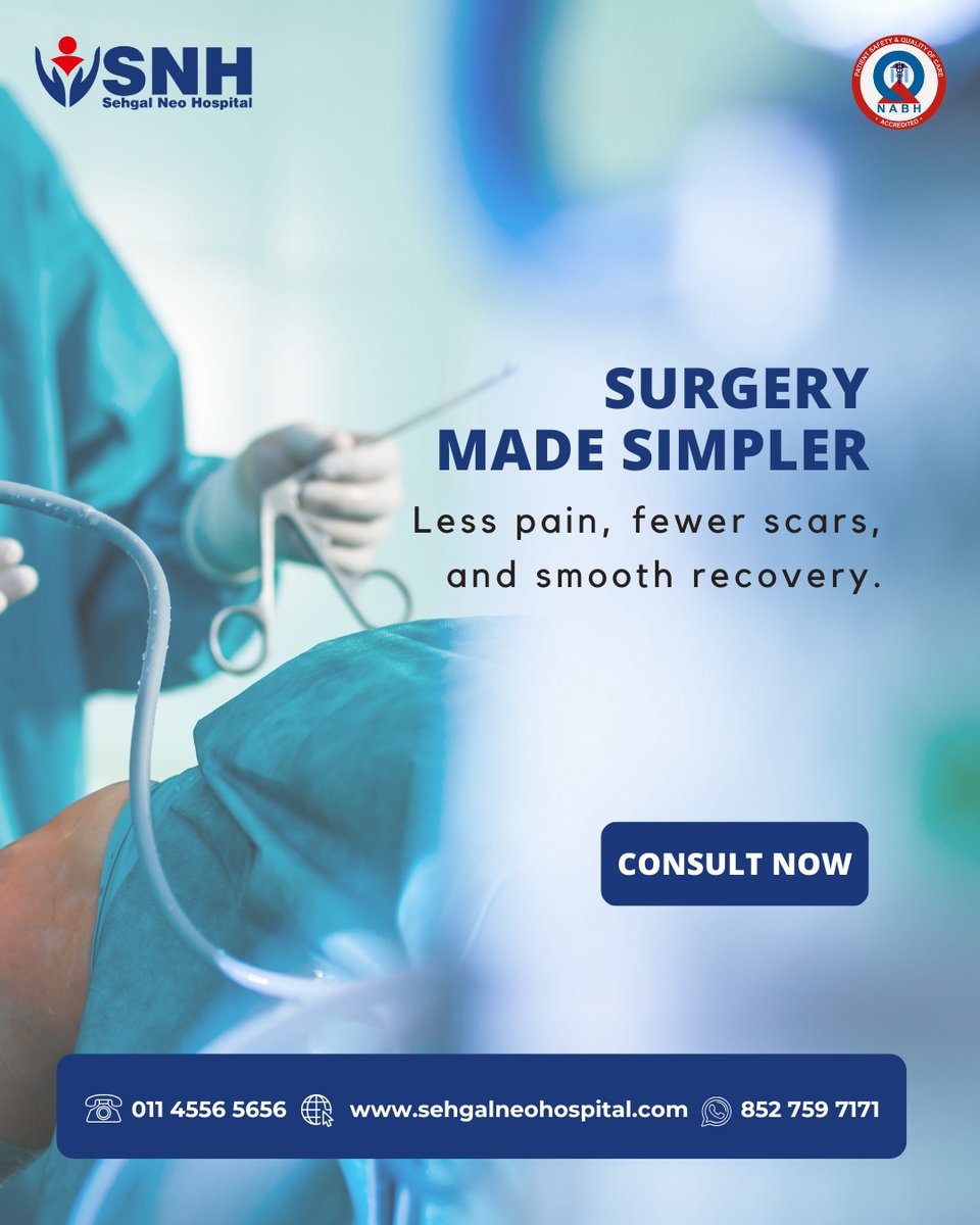 SehgalNeo's tweet image. 🩺 Surgery Made Simpler at Sehgal Neo Hospital!

Experience less pain, fewer scars, and quicker recovery with our advanced surgical care.

✅ Book your consultation: 011 4556 5656 | 852 759 7171
#SurgeryMadeSimpler #QuickRecovery #SehgalNeoHospital