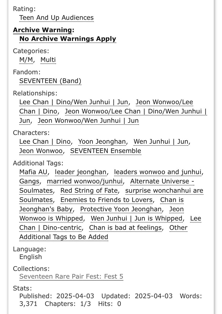 Meet Me Along the Red Thread
Wonwoo/Chan/Junhui, 3.3k
archiveofourown.org/works/64404469…