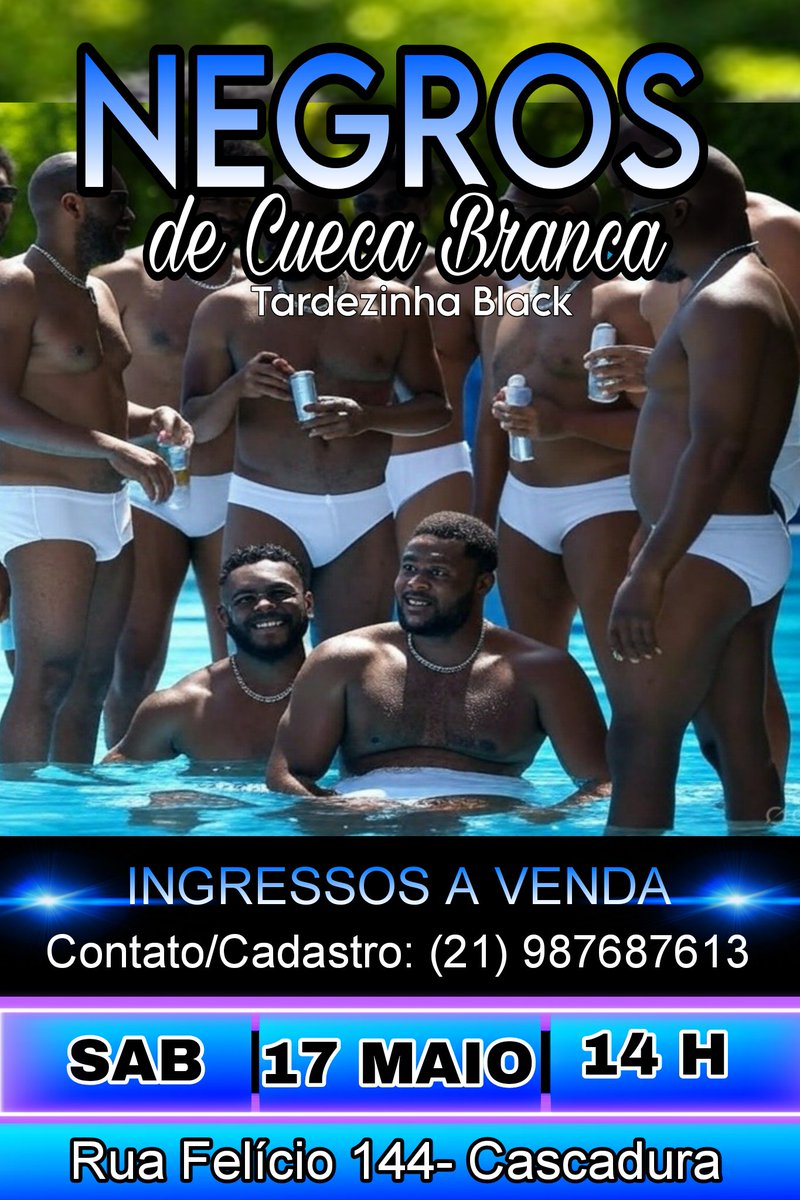 Depois do sucesso da nossa festa de aniversário. Vem aí mais uma edição da festa NEGROS DE CUECA BRANCA.  (Exclusivamente para negros)