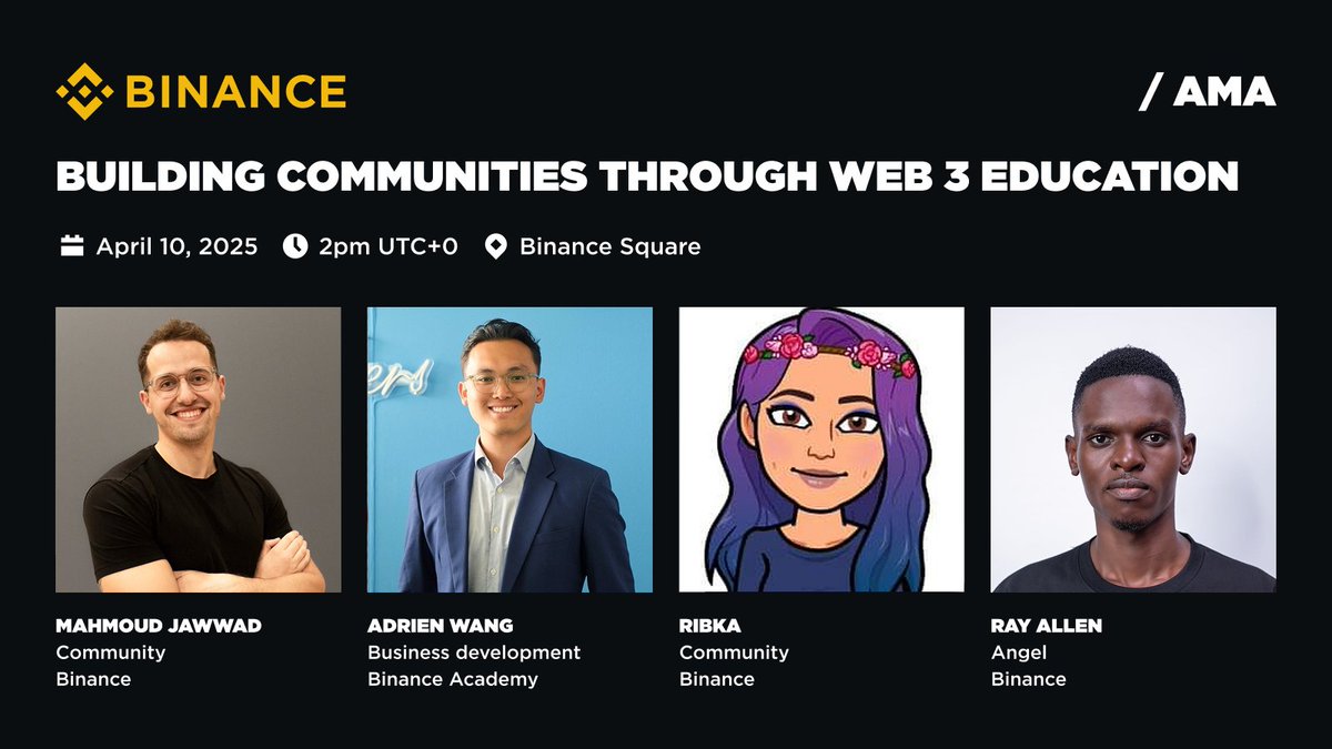 BinanceAngels's tweet photo. We’re excited to host an exclusive AMA featuring
@BinanceAcademy as we explore the power of Web3 education and community! 

🎙Topic: Building Communities Through Web3 Education
📅 April 10, 2025 | 2 PM UTC
📍 Live on Binance Square: https://t.co/EUiqeZBy1z

Get insights from our Angels and join the conversation—don’t miss it!