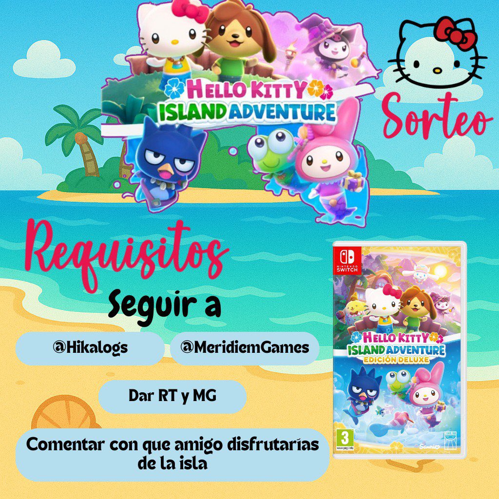 ✨SORTEO ✨

¿Quieres ganar una edición física de Hello Kitty Island Adventure Edición Deluxe para Switch? 

Solo tienes qué participar:
- Sígueme a mi y a <a href="/MeridiemGames/">Meridiem</a> 
- Repostea y etiqueta al amigo que invitarías a tu isla 🏝️ 

‼️Solo España (Peninsula y Baleares)

Hasta el