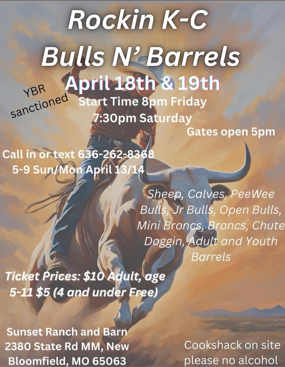 Rockin K-C Bulls N Barrels Apr 18-19 at Sunset Ranch &amp; Barn in Bloomfield, MO
#Rodeo