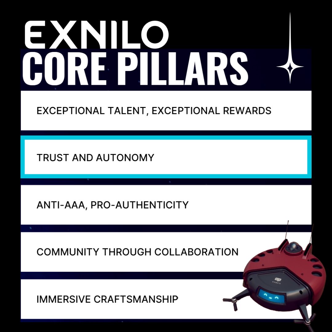 ExniloStudio's tweet photo. This week we are diving into the Core Pillars that define @exnilostudio 

Tuesday is all about 💫 Trust and Autonomy 💫 

#indiedev #indiedeveloperphilosophy #corepillars https://t.co/GdmrToZOyq
