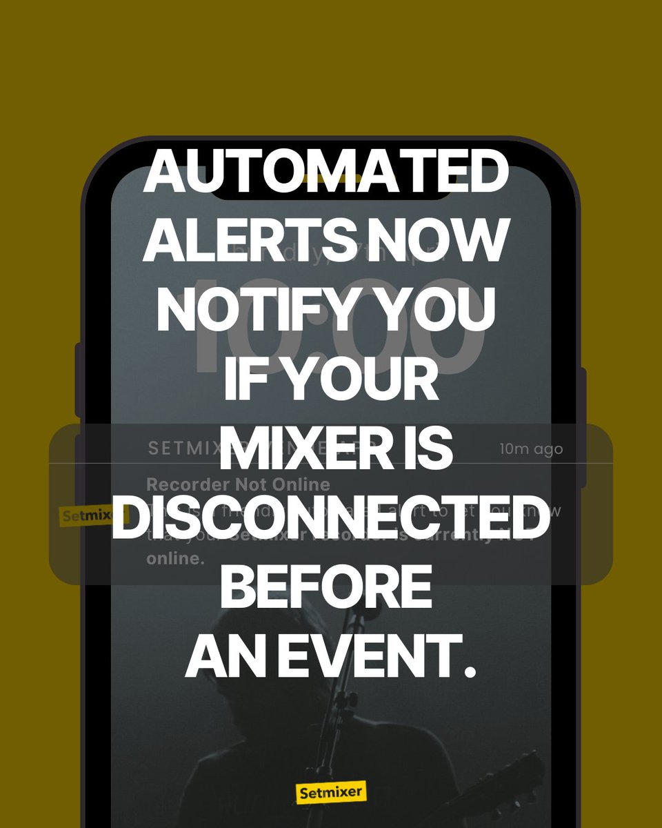 setmixer's tweet photo. New Venue App Update (2/2) π
Never miss a set again! π¨ Our new Automated Alerting system will notify you before an event if your mixer is disconnected or the recorder is off. That means fewer surprises and smoother recordings!
#setmixer #grassrootsvenues #musicindustry https://t.co/94wPgDrtNK