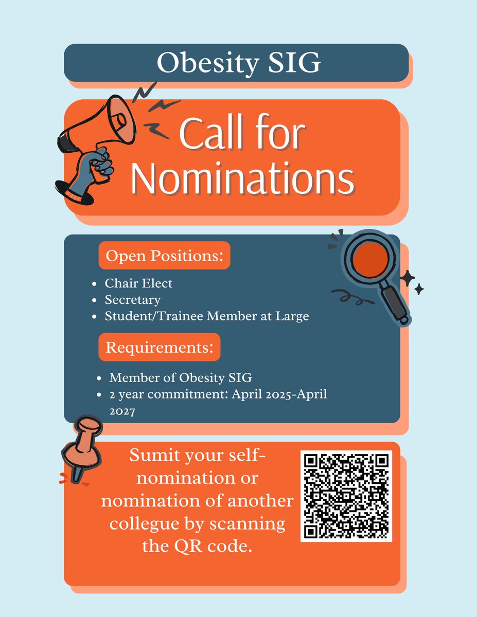 We invite you to submit nominations for Chair Elect, Secretary, and Student/Trainee at Large. You can easily submit your nominations by scanning the QR code or clicking the link provided.
forms.gle/QoSwV48Tpn5dXg…