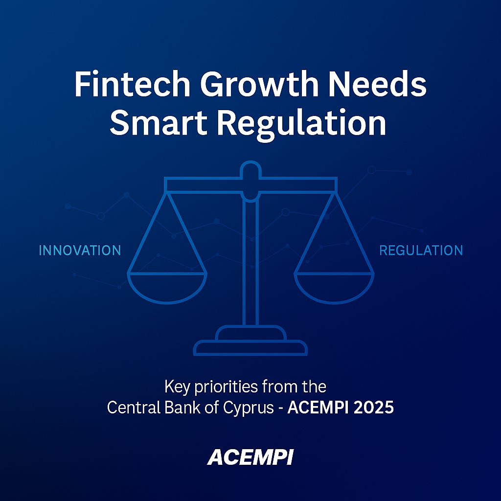 ACEMPI's tweet photo. Cyprus is booming in EMIs — but growth must come with smart regulation.
At the ACEMPI event, @centralbankcy 's George Karatzias outlined 3 key priorities:
1️⃣ Integrity
2️⃣ Innovation
3️⃣ Consumer trust
We're here to help the industry meet them. #ACEMPI #FintechCyprus #RegTech https://t.co/Zw9kOlqsJx