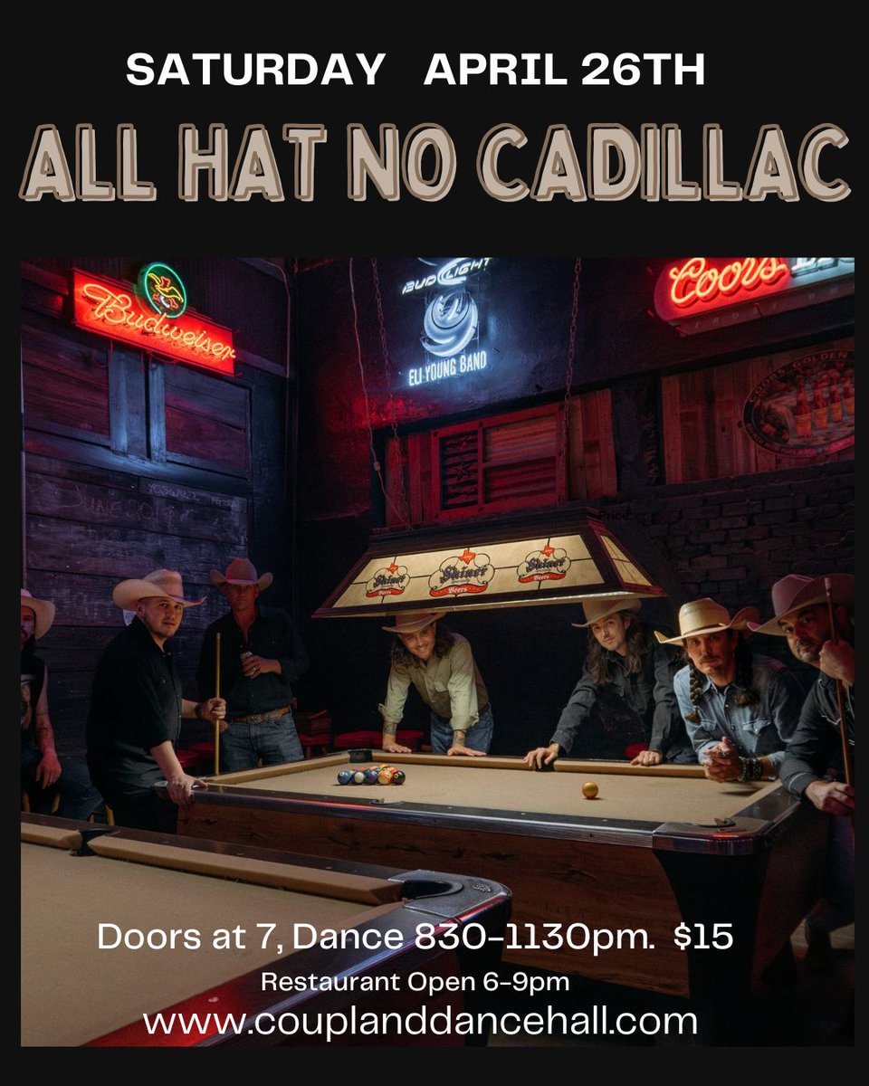 90's Country Night - All Hat No Cadillac @ Coupland Dancehall (Sat) Apr 26th 8:30pm hmt.fm/tw/439319