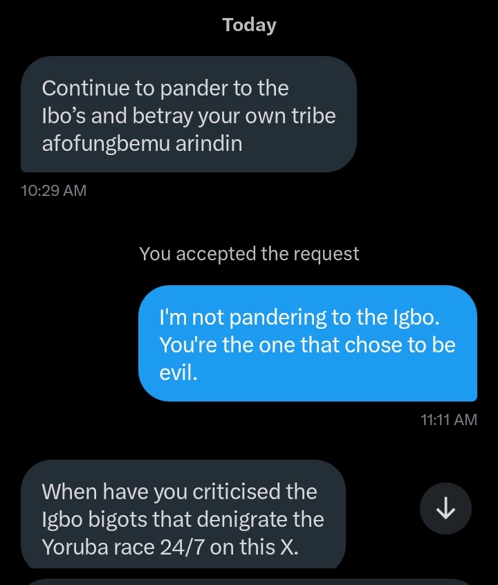 bolazeal's tweet photo. This Ronu bigot came to my DM to insult and stylishly threaten me. Well, I used the chance to educate him. These people have been brainwashed beyond redemption. They don't even know what they are fighting for. It's an opportunity to know what's going on in the mind of a bigot. https://t.co/ElfUbjkJrj
