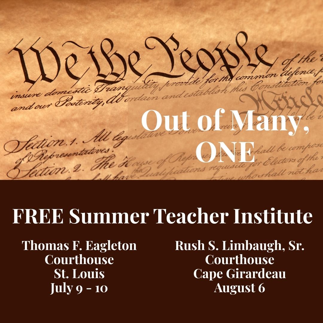 US District Court MOED (@uscourtsmoed) on Twitter photo FREE Summer Teacher Institutes: July 9-10 in St. Louis, Aug 6 in Cape. Including sessions on teaching about Federalism, the Judiciary, the Rule of Law, and the U.S. Constitution. judiciallearningcenter.org/summer-teacher… #ProfessionalDevelopment
<a href="/JLCinSTL/">JudicialLearningCtr</a> FREE Summer Teacher Institutes: July 9-10 in St. Louis, Aug 6 in Cape. Including sessions on teaching about Federalism, the Judiciary, the Rule of Law, and the U.S. Constitution. judiciallearningcenter.org/summer-teacher… #ProfessionalDevelopment
<a href="/JLCinSTL/">JudicialLearningCtr</a>