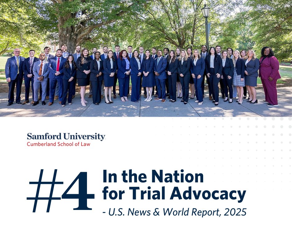 As part of U.S. News &amp; World Report’s 2025 Best Law Schools rankings released today, Cumberland School of Law ranked fourth in the nation for Trial Advocacy, affirming the school’s storied history of being a powerhouse for preparing trial ready lawyers. ms.spr.ly/6010qIKJ0