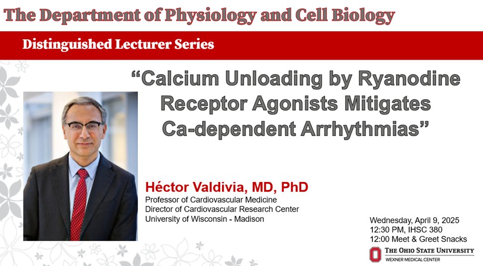 The Ohio State Univ. Physiology and Cell Biology (@ohiostatepcb) on Twitter photo Join us for the PCB Distinguished speaker seminar by Prof. Hector Valdivia Professor of Medicine and Director of the Cardiovascular Research Center of the University of Wisconsin. <a href="/OhioStateDHLRI/">OhioStateDHLRI</a> <a href="/OSUWexMed/">The Ohio State University Wexner Medical Center</a> Join us for the PCB Distinguished speaker seminar by Prof. Hector Valdivia Professor of Medicine and Director of the Cardiovascular Research Center of the University of Wisconsin. <a href="/OhioStateDHLRI/">OhioStateDHLRI</a> <a href="/OSUWexMed/">The Ohio State University Wexner Medical Center</a>