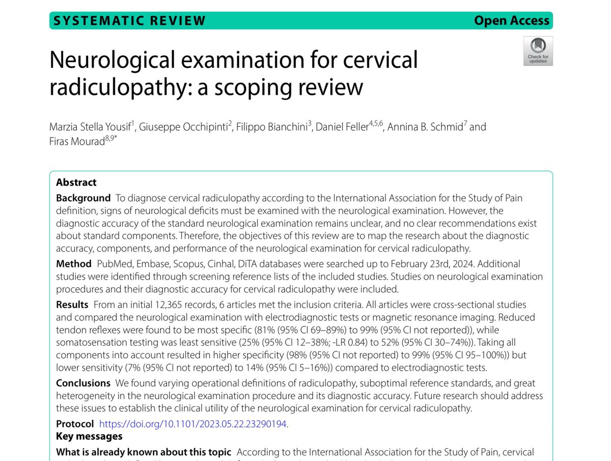 Neurological examination for cervical radiculopathy: a scoping review …musculoskeletdisord.biomedcentral.com/articles/10.11…
