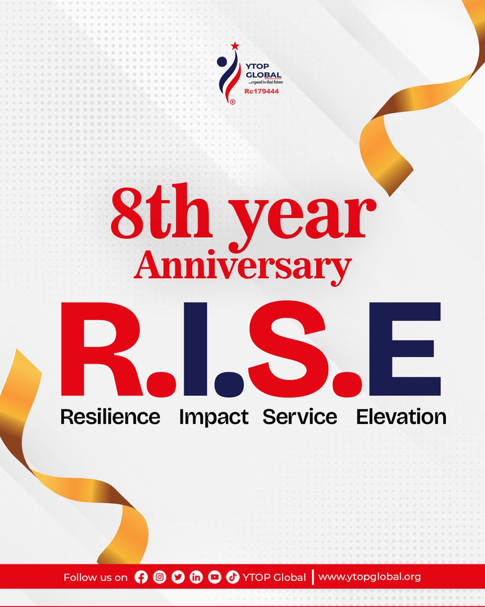YTOPGLOBAL's tweet photo. We’re counting down to 8 years of purpose, impact, and growth at YTOP Global!
This year, we R.I.S.E — Resilience. Impact. Service. Elevation.
Get ready to celebrate with us!
#YTOPGlobalAt8 #RISEWithYTOP #8YearsOfImpact https://t.co/LycsK61Gea