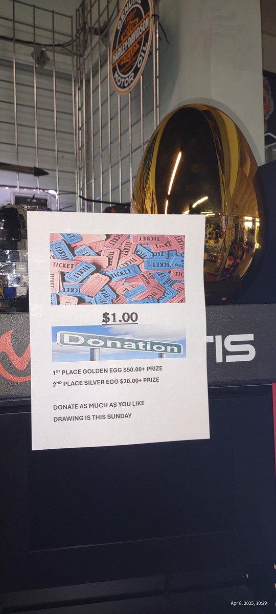 $1.00 donation gets an entry. Top prize valued over $50.00 Drawing is this Sunday (yes we are open this Sunday!!)