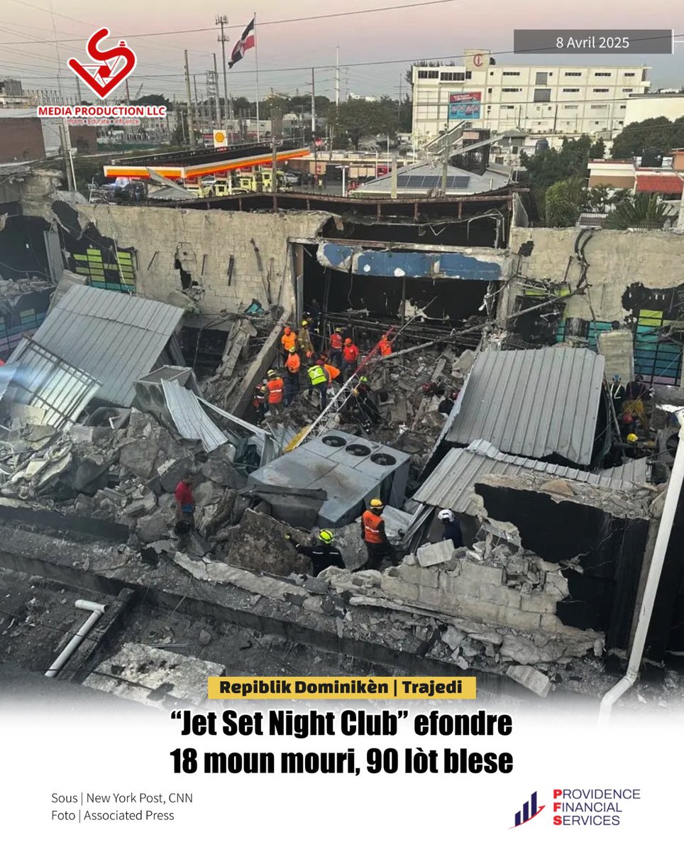 LuckNews88's tweet photo. 📌Trajedi sa rive, madi 8 avril 2025 lan, bò zòn 1:00 nan maten, aprè plafon « night club » la te fin plonje tonbe sou yon pakèt moun ki te anndan an. Pou pi piti, yo jwenn 18 moun mouri ak plizyè lòt blese. Sa pase pandan atis merengue Rubby Pérez tap pèfòme, se sa Lapolis nan zòn nan rapòte. Medya lokal yo fè konnen, chantè a se youn nan moun yo retire anba dekonb, men li pa mouri. Selon sa enstitisyon sekou yo presize, te gen yon total 300 moun nan klèb la. Aprè sak pase a, Prezidan Dominiken an, Luis Abinader, ansanm ak Madanm li Raquel Arbaje, te rann yo sou plas pou konstate dega yo, epi prezante kondoleyans ak fanmi viktim yo | @nypost, @CNN