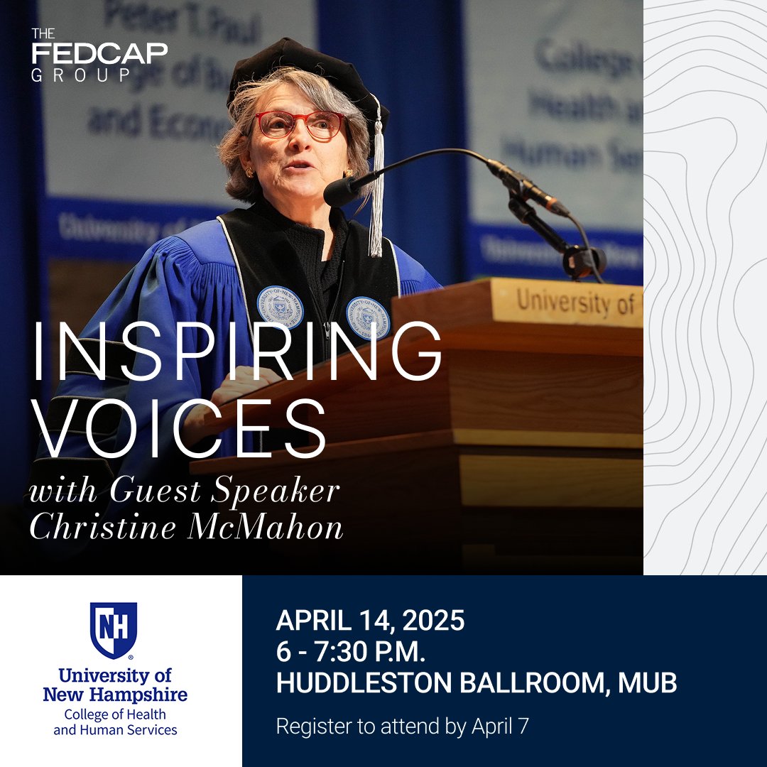 🎓Exciting news: Christine McMahon, President &amp; CEO of The Fedcap Group, will speak at the University of New Hampshire on April 14 as the inaugural guest in the university’s “CHHS Spotlight: Inspiring Voices” distinguished lecture series.

#PowerofPossible
