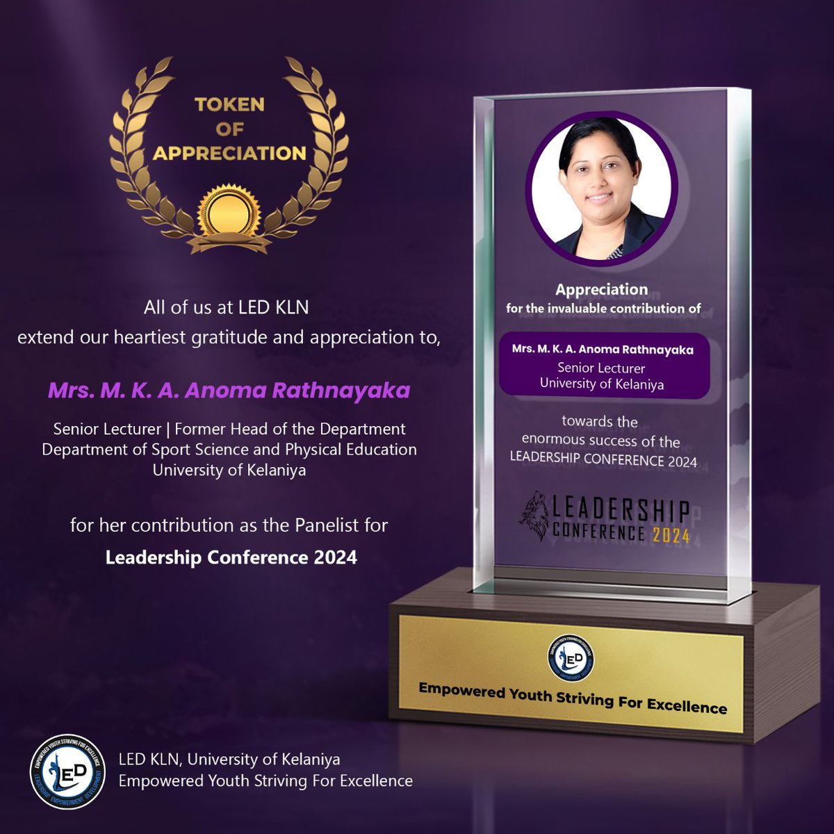 ledkln's tweet image. A heartfelt thank you to our workshop facilitator, Mrs. M.K.A. Anoma Rathnayaka, Senior Lecturer &amp;amp; Former Head, University of Kelaniya, for their valuable contributions to the success of Leadership Conference 2024, organized by LED KLN.

#workshopfacilitator
#LC2024_LEDKLN
#UOK