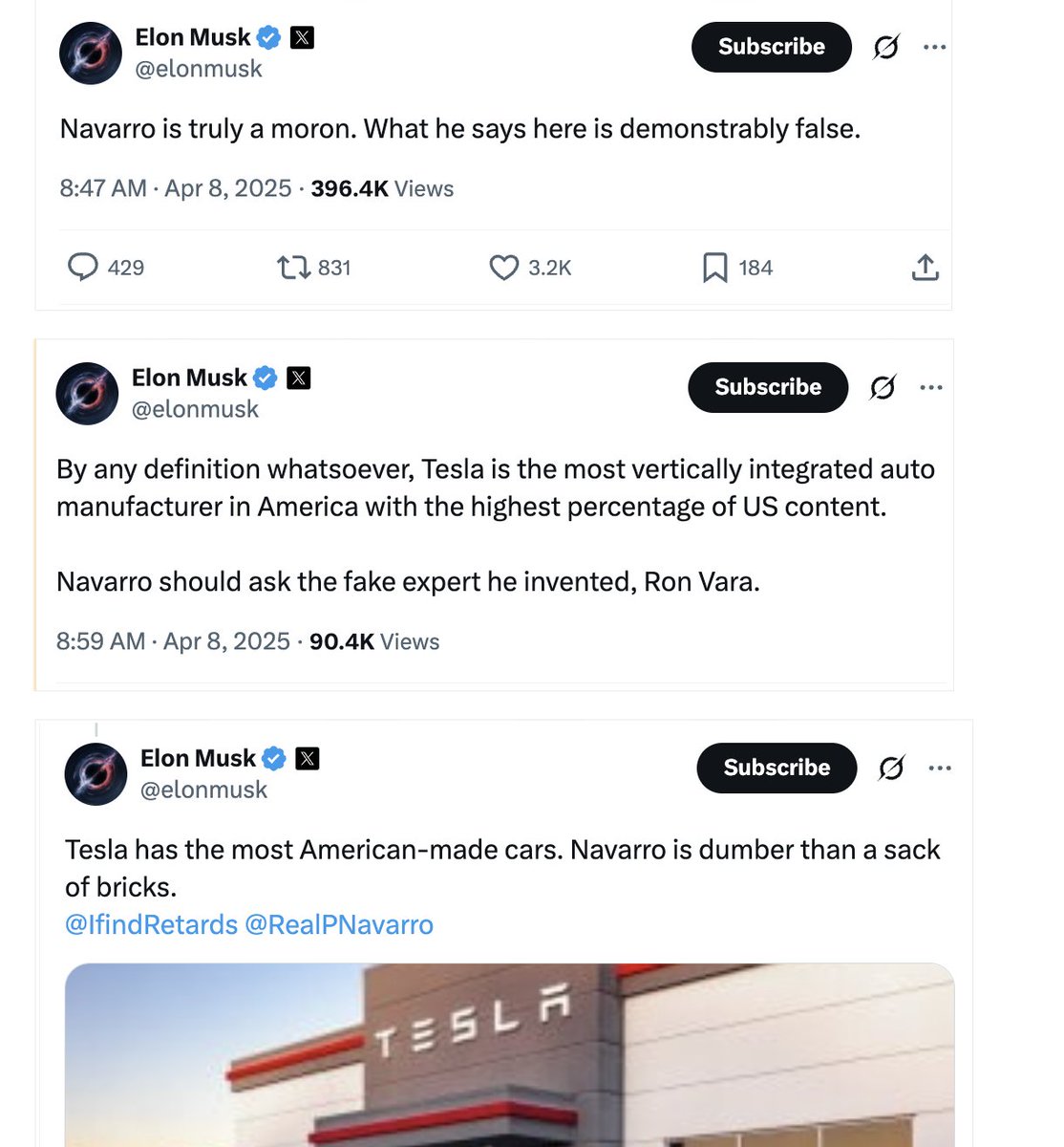 ArtCandee's tweet photo. Elon Musk is big mad at Peter Navarro.

🍿 https://t.co/wVYTeQfBjW