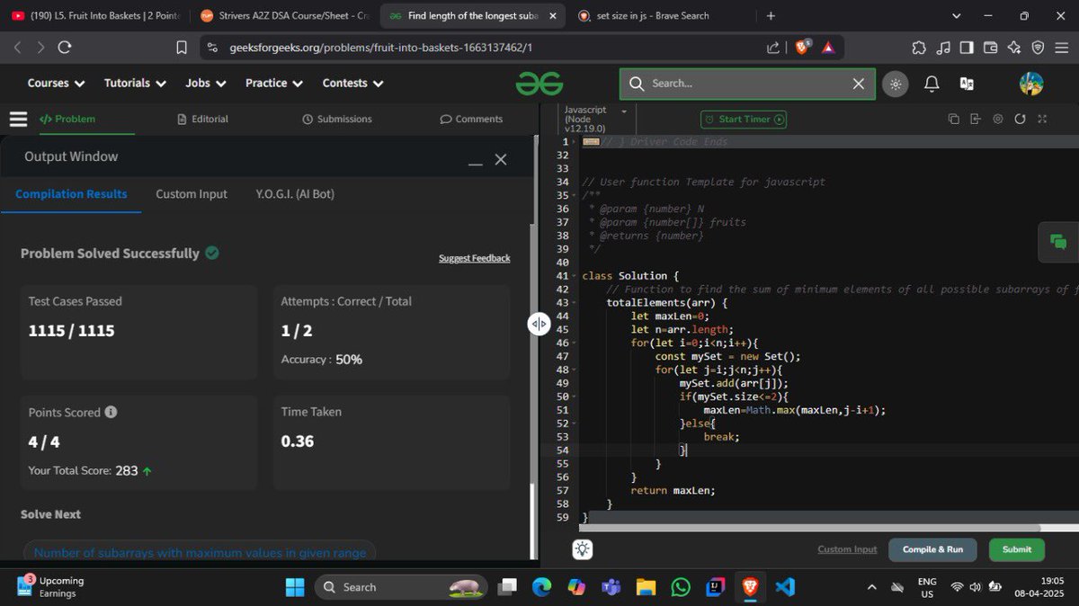 amrit_xrajput's tweet image. #Day155/365
From @striver_79’s A2Z Sheet

1️⃣ Longest Subarray With At Most 2 Distinct Integers( Brute Force &amp;amp; 
 Optimal using Sliding Window)

#DSA #SlidingWindow