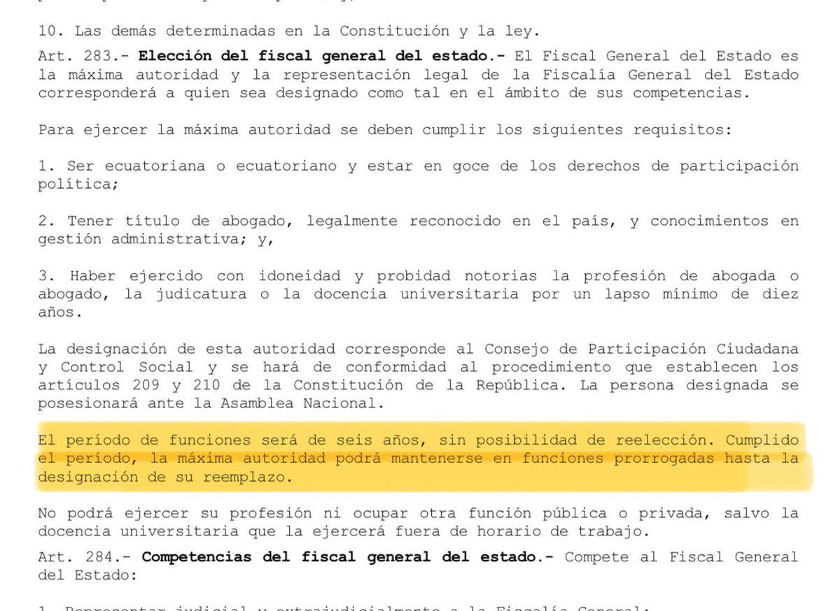 📌Hoy se cumple el periodo de 6 años como Fiscal General del Estado de la Dra. Diana Salazar. 

👉Si bien es un cargo de periodo fijo puede prorrogarse en funciones hasta que se designe su reemplazo (Art. 283 del COFJ). 

👉En el caso que ella decida no quedarse, automáticamente